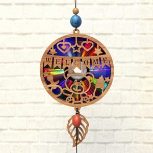 Willkommen Tür Ornament svg Suncatcher, Reflektierender Karton, Umwidmung Dvds, Cd, Laser Cut Datei, Cnc Vorlage, SVG, PDF,DXF,Suncatcher,S39