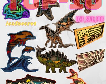 3D-lagersdjur laserskurna filer: Drake, fisk, val SVG DXF PDF