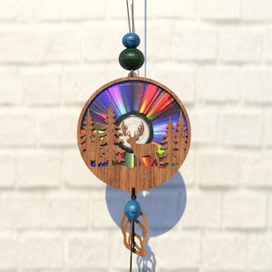 Pine Deer Tier Svg Cnc Template Suncatcher, Reflektierender Karton, Umwidmung von Dvds,Cd,Laser Cut Datei,Cnc Template,SVG,PDF,DXF,(S108)