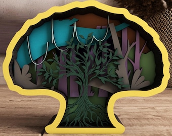 Laserskuret Livets Träd: 3D-träkonst, Glowforge SVG-fil (digital nedladdning)