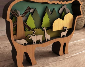 Laserskuret får och tacka: 3D-flerlagerskonst, Glowforge SVG DXF PDF