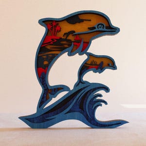 Fichier numérique Dauphin multicouche Art Glowforge SVG, DXF, Mandala, poisson multicouches couches Cricut Cnc Cut fichiers (X4)
