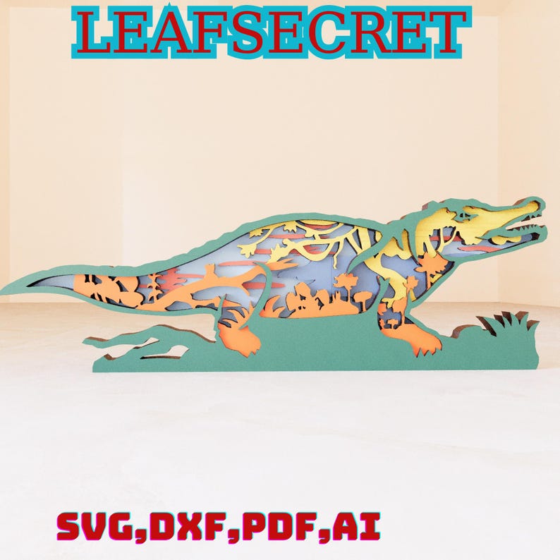 Multilayer Crocodile Art: Laser Cut Files for Glowforge (SVG, DXF, PDF ...