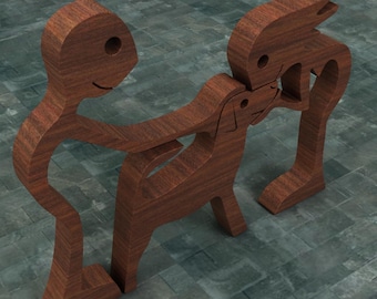 Laser geschnittene Holzpuzzle, Frau Hund Junge, Silhouette Kunst (Digitaler Download)