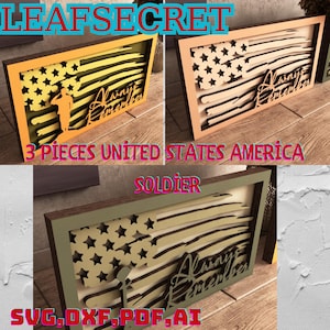 Amerikaanse soldaat Lightburn SVG, lasergesneden bestand, 3D-gelaagde vlag gesneden bestand, kunstwerk voor Glowforge, meerlaagse lasergesneden bestanden (X79)