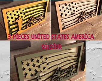 US Amerikanischer Soldat Lightburn SVG, Laser Cut-Datei, 3d geschichtete Flagge Schneidedatei, Kunststück für Glowforge, MultiLayer Laser Cut Files (X79)