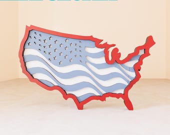 USA Amerika Flagge Lightburn SVG, Laser Cut-Datei, 3D-Schicht Flagge Cut File, Kunststück für Glowforge, MultiLayer Laser Cut Files (X76)
