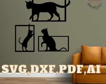 Cats Wall Art: Wood & Metal Laser Cut Files (SVG, DXF, PDF)