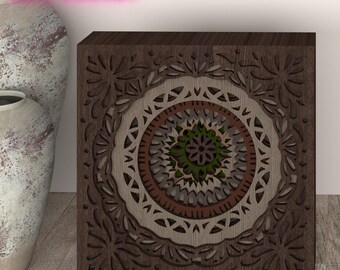 Flower Mandala Wall Art SVG: 3D Shadowbox Laser Cut File