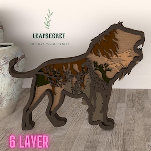 Rei Leão 3d da Selva Multicamadas, Animal, 6 Camadas, Lightburn Svg, Arquivo Digital Arquivos de Corte a Laser Multicamadas Arte de Lobo, Glowforge SVG, DXF(L10)