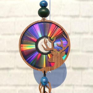 Cabeça de veado animal svg cnc modelo suncatcher, papelão reflexivo, dvds reaproveitados, cd, arquivo de corte a laser, modelo cnc, svg, pdf, dxf, s106