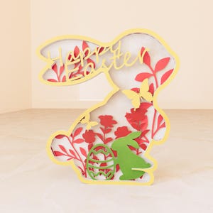 Fichier numérique 3D Multicouche Joyeuses Pâques Lapin Dxf, Svg, Pdf, fichier numérique Pièce d'art multicouche Joyeuses Pâques Lapin Svg pour Glowforge (X35)