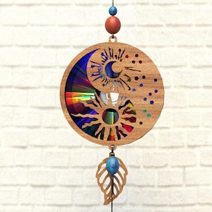 Creencia religiosa Yin Yang Tai Chi Sol Luna India Símbolo religioso Svg Plantilla CNC Atrapasueños, Cartón reflectante, Reutilización de DVD, CD, S28
