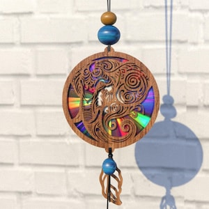 Elefante animal Svg Suncatcher, Natal, Papelão reflexivo, DVDs reaproveitados, CD, Arquivo de corte a laser, Modelos CNC, SVG, PDF, DXF, Suncatcher, S70