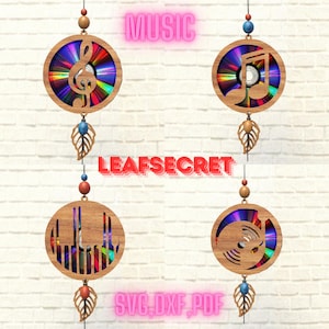 Musik-Schild, Violinschlüssel, Sänger Aufdruck Suncatcher, Reflektierender Karton, Umwidmung von DVDs, Cd, Laser Cut Datei, Cnc-Vorlagen, SVG, PDF,DXF,Catcher,S23