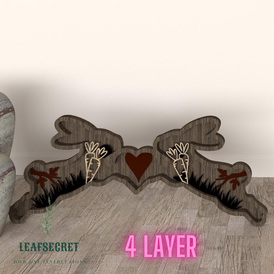 3d Rabbits in Love Multilayer,animal,4 Layer,lightburn Svg,digital File ...