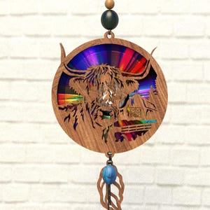 Rinder,HornSvg Suncatcher,Reflektierende Karte,Repurposing Dvds,Cd,Laser Cut Datei,Cnc Template,SVG,PDF,DXF,Suncatcher Glowforge-S13