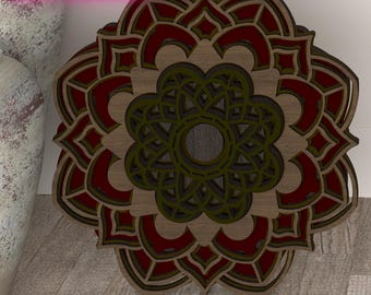 Circle flower mandala,Wall-art SVG,Multilayer Cut File,3d Shadowbox Rectangle Cut File,6 Layer Art Piece for Glowforge,MultiLayer Laser(L23)