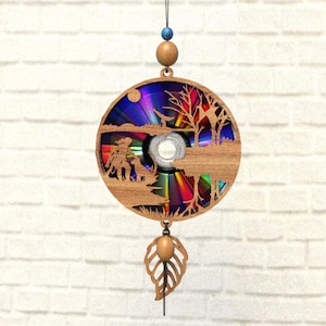 Kriegerin liebevoller Hund am See SVG, Suncatcher, Reflektierender Karton, Umwidmung von DVDs, CD, Laser Cut Datei, Cnc Vorlage, SVG, PDF, DXF, SVG, S24