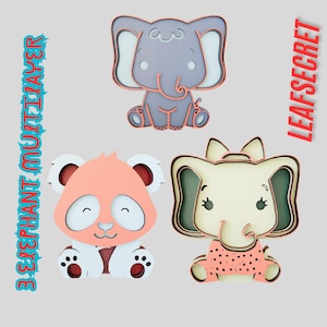 Hermanos elefantes bebés, animales de madera multicapa, corte Cricut, SVG, DXF, multicapa, decoración de madera, Lightburn, Glowforge, arte mural de silueta (L60-62)