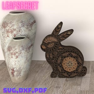 Kaninchen Tier Mandala, Wandkunst SVG, 3D Schattenbox Tier Schnittdatei, 6-Schicht-Kunst für Glowforge, MultiLayer Laser(L29)