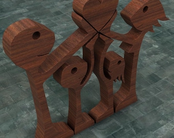 Carved Wood Family Sculpture: Heart Decor, Human Figure (Digital Template)