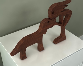 Houten sculptuur vrouw en hond, lasergesneden bestand (digitale download)