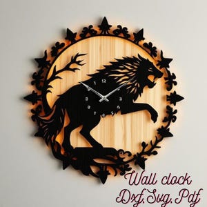 Wolf Clock Cnc Laser Template Svg,Dxf,Pdf Digital File,Rustic Laser Cut Wall Clock Template,DIY Wooden Clock Vector for CNC and Glowforge,C2