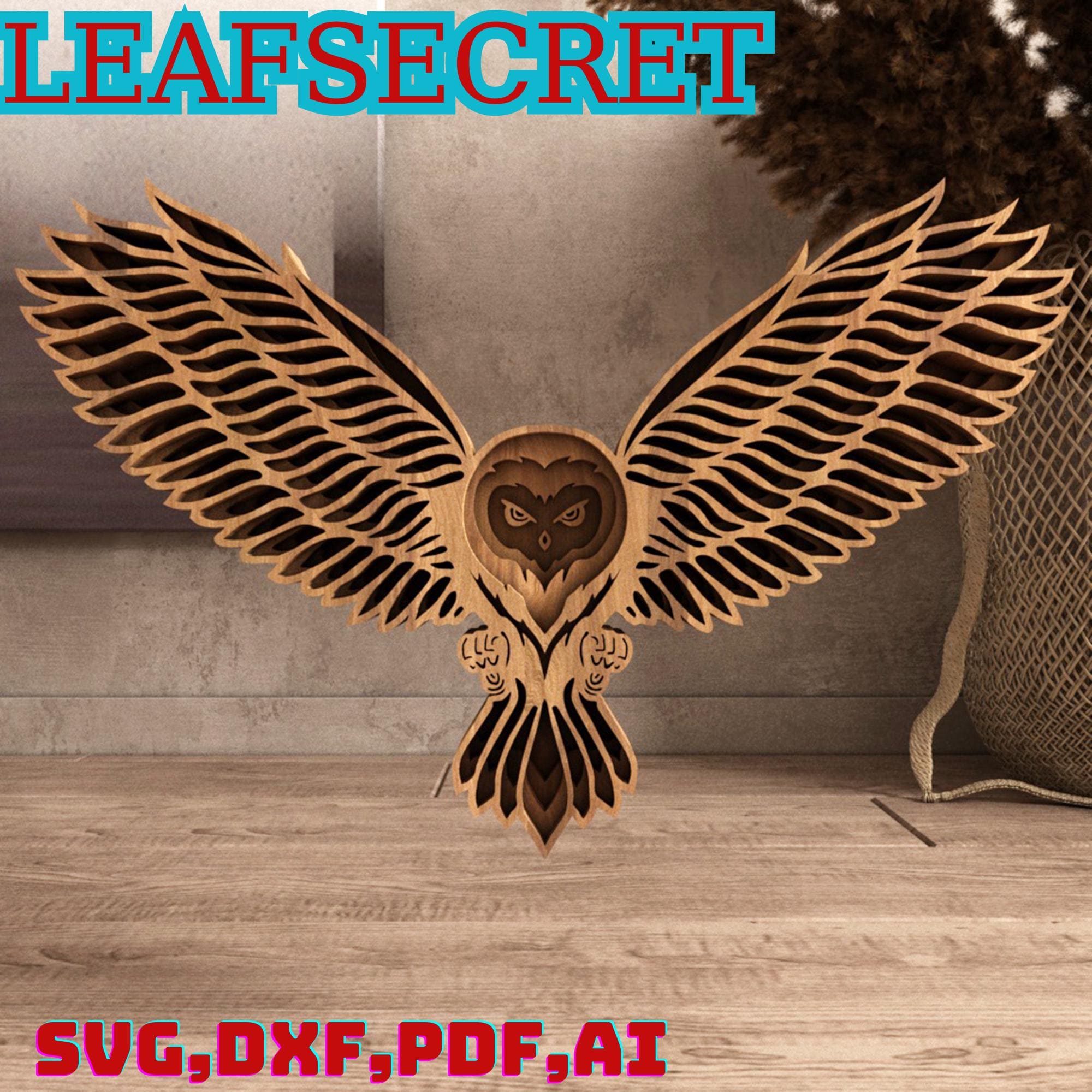 Barn Owl Wall Sculpture: Layered Wooden Statue, Laser Cut Files (SVG, DXF)