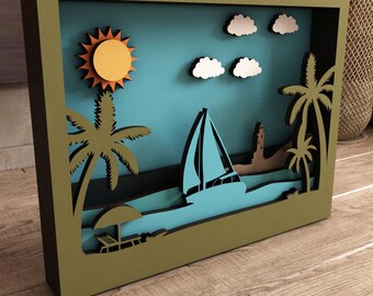 Sommarskuggbox SVG: 3D-laserskuren fil med flera lager (digital nedladdning, 13,5x18,8 cm)