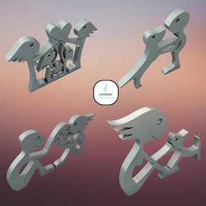 Puede incluir: Cuatro esculturas de metal plateado que representan diferentes parejas que se abrazan. Las esculturas son abstractas y estilizadas, con las figuras representadas por formas simples.