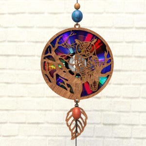 Coruja Pássaro Suncatcher, Papelão Refletivo, DVDs Reutilizáveis, CD, Arquivo de Corte a Laser, Modelos CNC, SVG, PDF, DXF, Suncatcher Glowforge Svg, Folha, S16