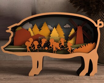 3D-laserskärningsfil för gris: Flerskiktskonst, Glowforge SVG DXF PDF