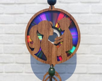 Mom and child suncatcher,mother days svg,cnc template,reflective cardboard,repurposing dvds,cd,laser cut file,svg,pdf,dxf,light catcher-S215