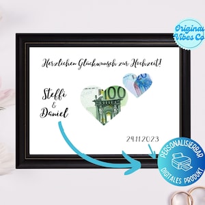 Geldgeschenk Hochzeit Tandem, PDF Din-A4 Download zum drucken Bilderrahmen, lustige Karte, Hochzeitskarte, Geldscheine Verpackung Fahrrad