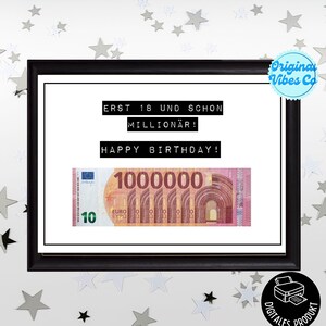 Erst 18 Millionär Geldgeschenk Geburtstag, PDF Download zum Ausdrucken Din A4 A5, lustige Karte, Poster Geburtstagskarte Geld 18. Geburtstag