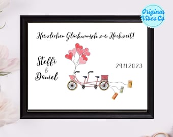 Geldgeschenk Hochzeit Tandem, PDF Din-A4 Download zum drucken Bilderrahmen, lustige Karte, Hochzeitskarte, Geldscheine Verpackung Fahrrad