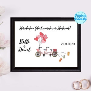 Geldgeschenk Hochzeit Tandem, PDF Din-A4 Download zum drucken Bilderrahmen, lustige Karte, Hochzeitskarte, Geldscheine Verpackung Fahrrad