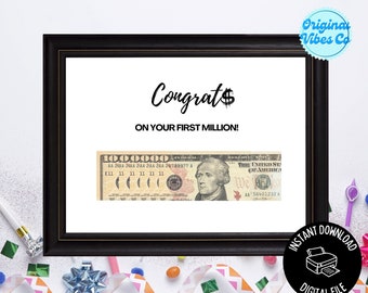 Geldkaart cadeausjabloon, First Million Congrats, geldcadeau-ideeën, kerstcadeaukaartsjabloon box PDF, One Million creatief geldcadeau