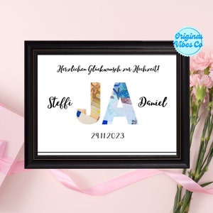Geldgeschenk Hochzeit "JA", PDF Din A4 A5 Download zum drucken, Geldgeschenk im Bilderrahmen, Hochzeitskarte, Geldscheine Verpackung