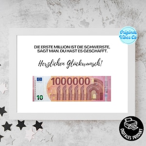 Money gift birthday, first million the heaviest, PDF download to print, Din A4 A3 funny card, poster birthday card money