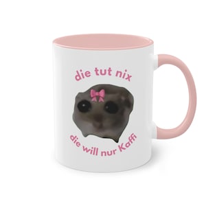 Ledsen hamstermugg, den gör ingenting, den vill bara ha kaffe, meme TikTok viral kaffekopp present, presentkaffemugg hamsterkontor, döda generation Z y2k