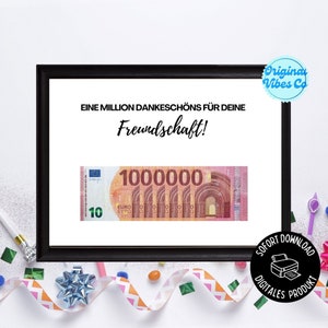 Regalo de dinero amistad gracias, un millón de gracias, descarga PDF para imprimir, tarjeta divertida Din A4 A3, tarjeta de cumpleaños póster