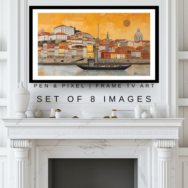 Lisbon Portugal City Paintings | Art Frame TV | Collection of 8 Paintings Frame TV Art Bundle Digital Download | Set of 8 images