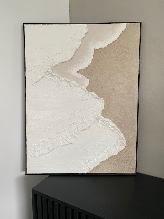 Peinture minimaliste blanc sur toile Grande dimension minimalist 3D wall art abstract wave textured painting art mural texturé