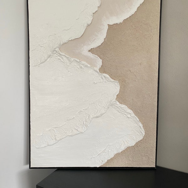 Peinture minimaliste blanc sur toile Grande dimension minimalist 3D wall art abstract wave textured painting art mural texturé