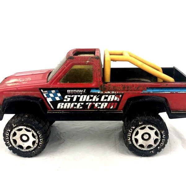 Vintage Buddy L Pickup Truck Stock Car Race Team 1982 Red 8 x 3 Inches To Restore