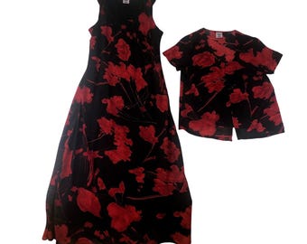 Conjunto de vestido largo y top negro con estampado floral rojo para mujer de Premier International, talla mediana (10-12).
