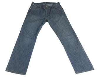 Levis 514 Slim Straight Jeans para hombre, talla 36x32, mezclilla azul, botones, solapa, bolsillos traseros, estilo Y2K