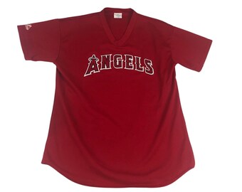 Camiseta de béisbol vintage de los 90 para hombre de los California Angels de Majestic, con cuello en V, color rojo, talla 11 XL (EE. UU.)